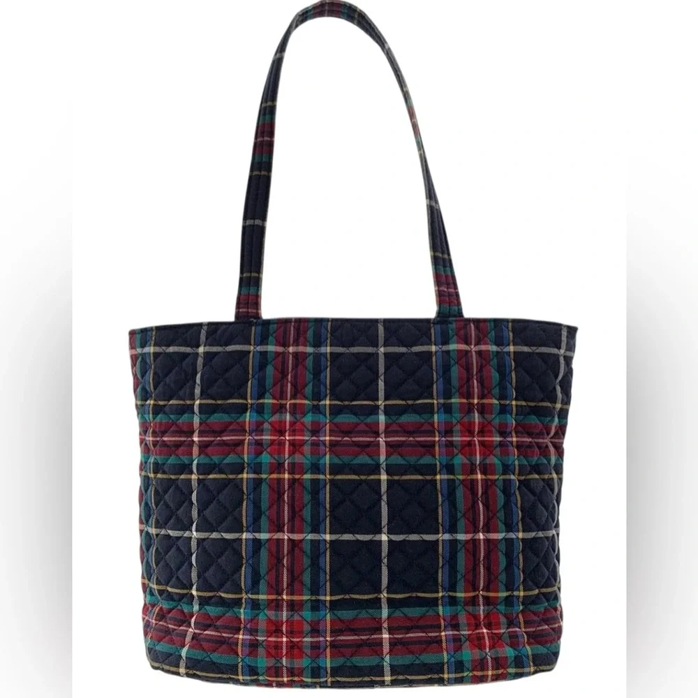 RARE Vera Bradley Scottie Dog Tote Shoulder Bag  Quilted Plaid Winter Snowflake - Picture 4 of 9